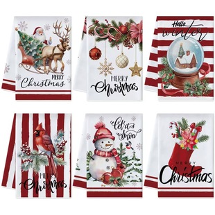 Cross-Border Hot Selling Christmas Printed Towels Kitchen Absorbent Small Towels Hand Towels Support Custom Printing