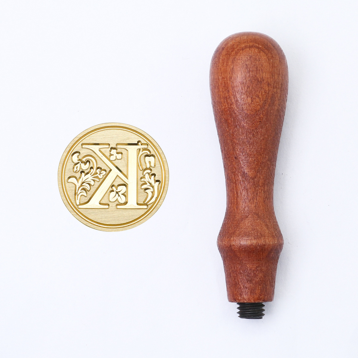 Sello de pintura de fuego retro cabeza de capítulo letra europea sello de un solo capítulo mango de madera cuenta de mano sello de pintura de fuego cabeza de cobre redondo sólido