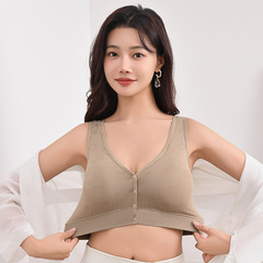 クロスボーダー増量バージョン女性用フロントボタン下着、大きいサイズ、ノンワイヤープッシュアップブラ、固定カップビューティーベストブラ