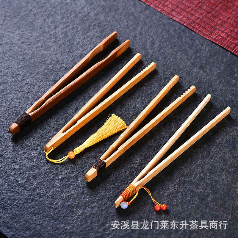 捆绳日式手工天然竹制茶夹茶杯夹防滑镊子功夫茶具零配流苏竹茶夹