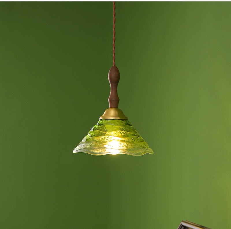 Green Chandelier, Antique-Style Bedroom Bedside Lamp, French Retro Corridor, Hallway, Entrance Hall, Solid Wood Glass Small Chandelier