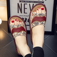 Haining Summer Genuine Linen Leather Couple's Indoor Slippers with Non-Slip Soft Sole Cowhide Slippers for Women and Men, Four Seasons Cooling Slippers