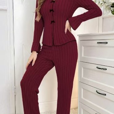 欧美跨境睡衣女两件套秋冬款居家休闲时尚可外穿家居服套装女|undefined