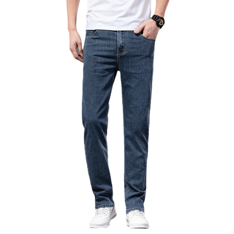 2024 new business jeans men's straight leg loose summer thin slim fit high-end elastic casual pants_voghion.com