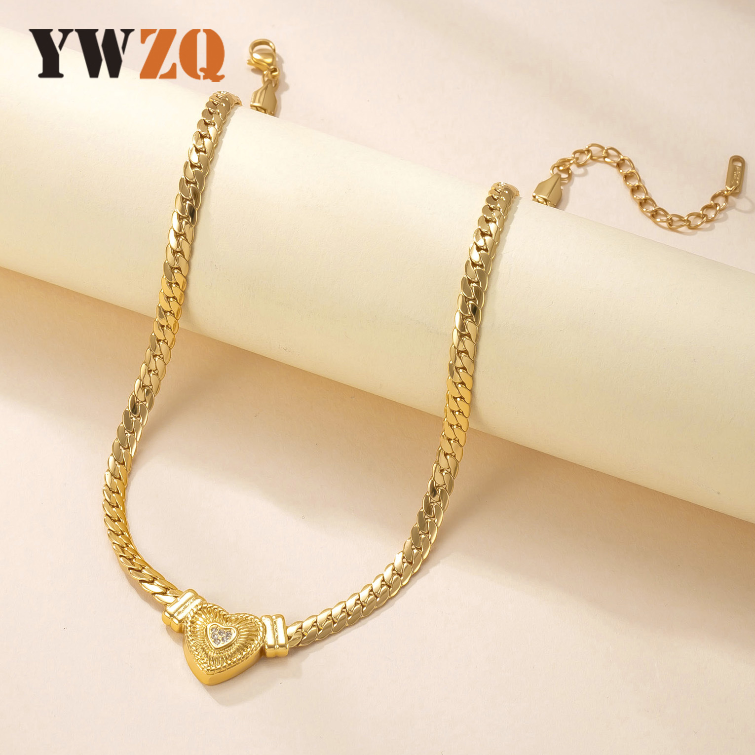 Collier transfrontalier européen-américain en acier inoxydable, chaîne clavicule en forme de cœur incrustée de diamants, tendance et_voghion.com