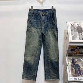 外贸跨境新款卡家牛仔裤宽松直筒裤复古工装裤休闲时尚百搭长裤
