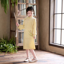 亲子旗袍女秋季中国风长袖母女装复古中国风改良唐装儿童连衣裙