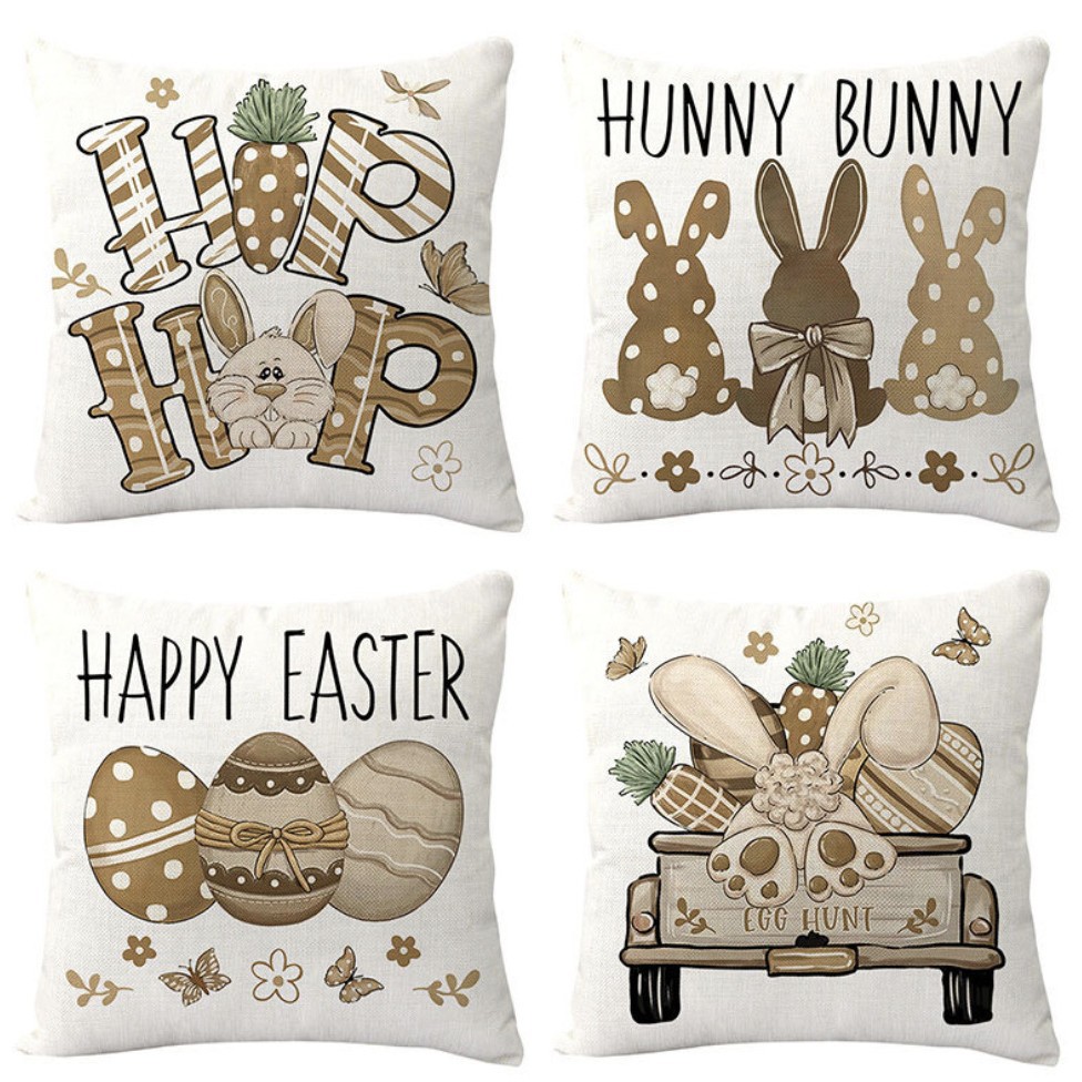 Amazon transfronterizo conejo de Pascua huevo lino almohada cubierta de cojín de coche de oficina sofá