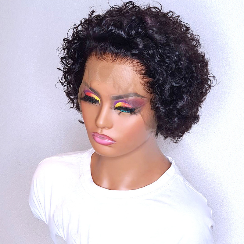 Black wig 13x1 Wigs lace hair cover for daily wear pixie cut curly wigs