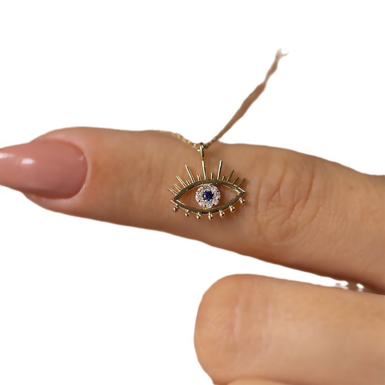 Pendentif en zircon micro incrusté d'œil bleu rouge du diable explosif plaqué avec chaîne de clavicule 14 carats Bijoux populaires_voghion.com