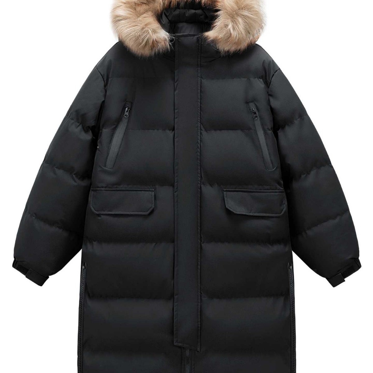 New winter collection of oversized cotton-padded jackets for couples, featuring a patchwork design, available in men’s and women’s sizes, mid-length, knee-length, and with added padding for warmth, wind resistance, and cold protection