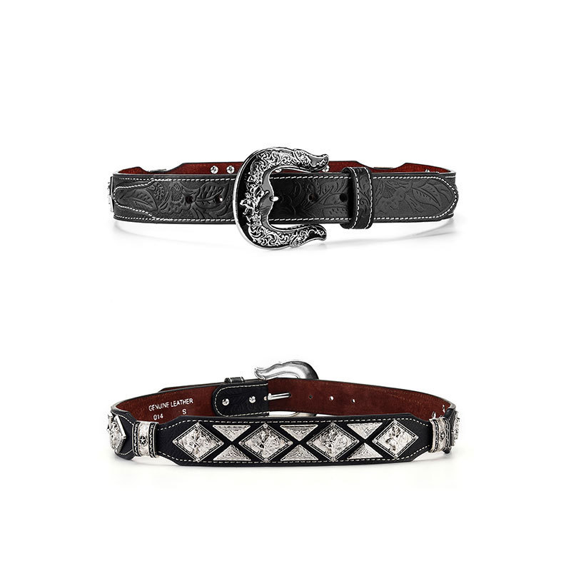 Cinturón de mujer cinturón hecho a mano estilo denim hebilla cuero genuino primera capa cinturón de vaca hombres y mujeres pantalones vaqueros a juego