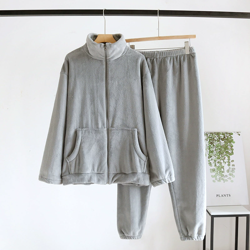 Soft demi-season coral pijama for beloved with zipper, velvet warm set