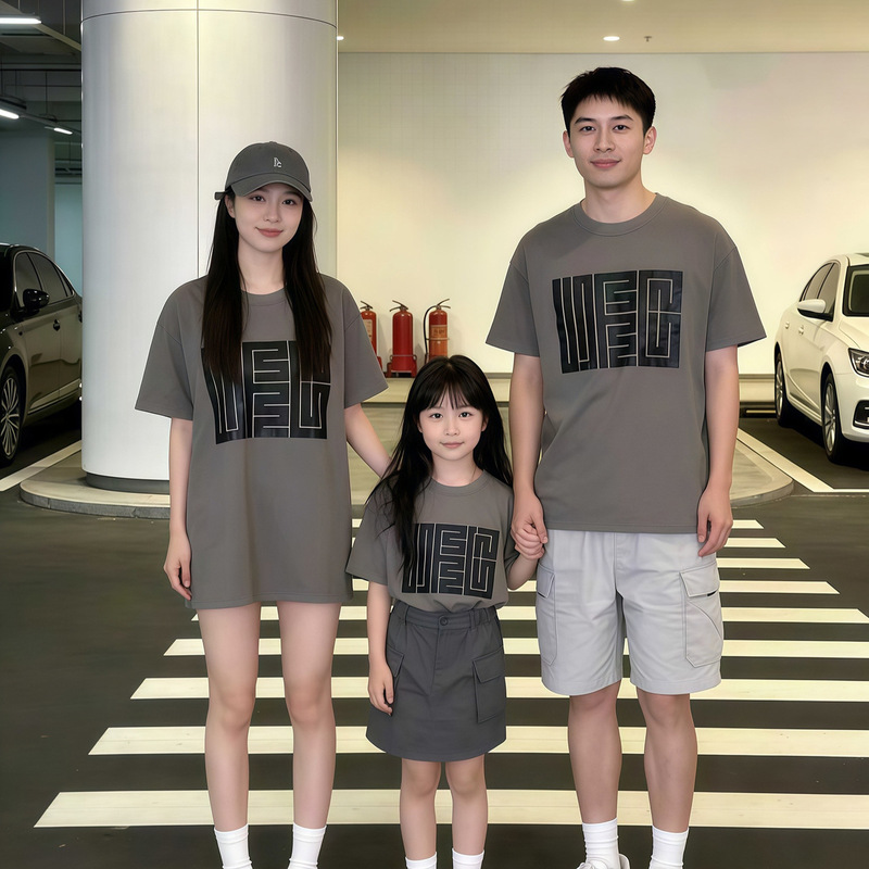 Family Matching Outfits for Three, Summer 2026 New Style, Mother-Son, Boy-Girl, Family Set, Loose Plus-Size T-Shirts, Short Sleeves