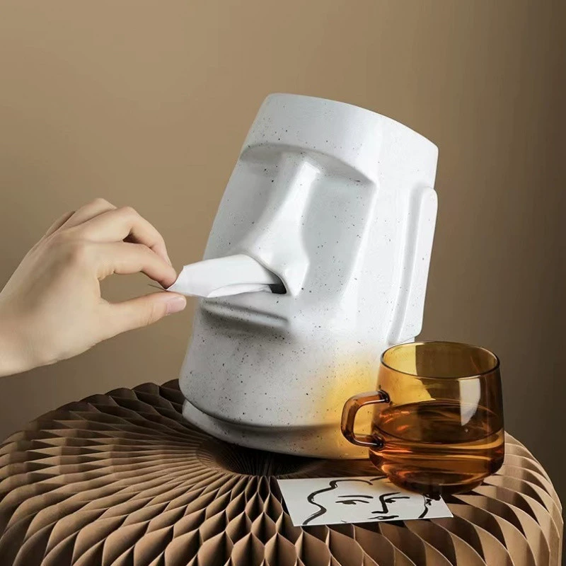 Q9O Moai stone nostril paper box ins style high-value Nordic dining table living room desk decoration storage place