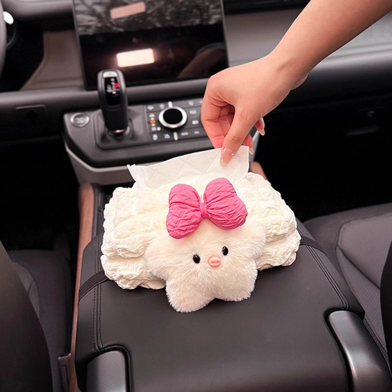 2025 New Car Tissue Box Car Armrest Box Tissue Bag Car Tissue Paper Box Pig Girl Cute