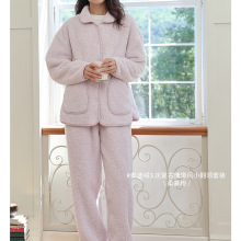 秋冬新款泰迪绒复古慵懒风翻领睡衣软糯舒适保暖可外穿睡衣女套装