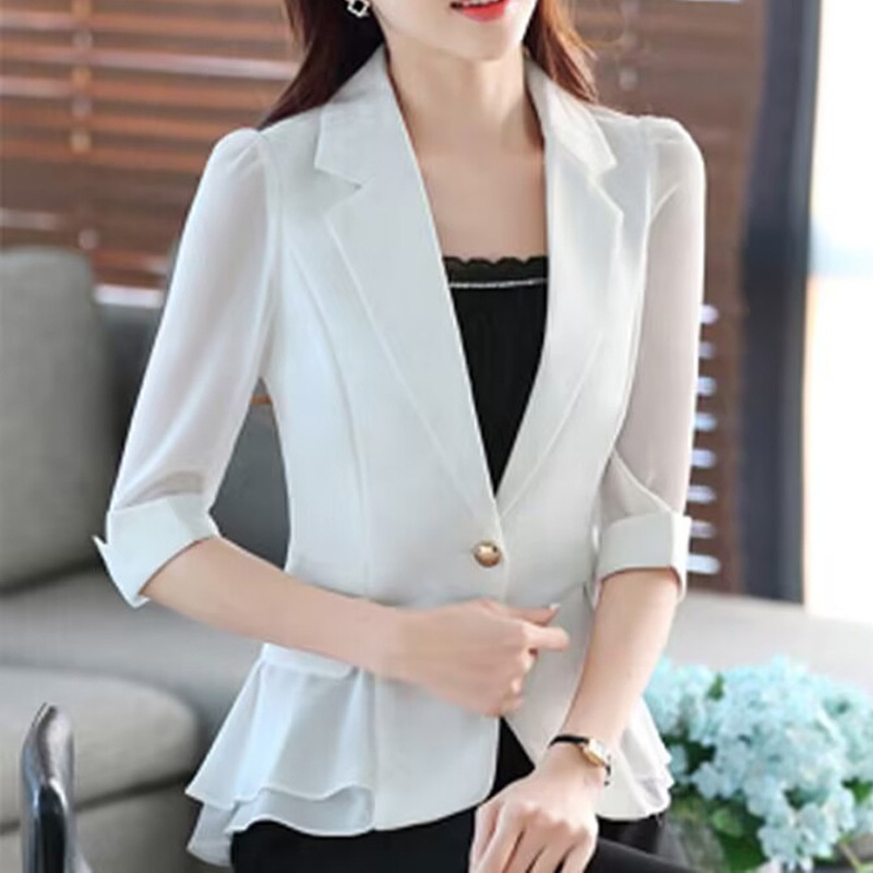 Saco Blazer Corto con Manga 3/4 para Mujer de Poliéster con Volantes