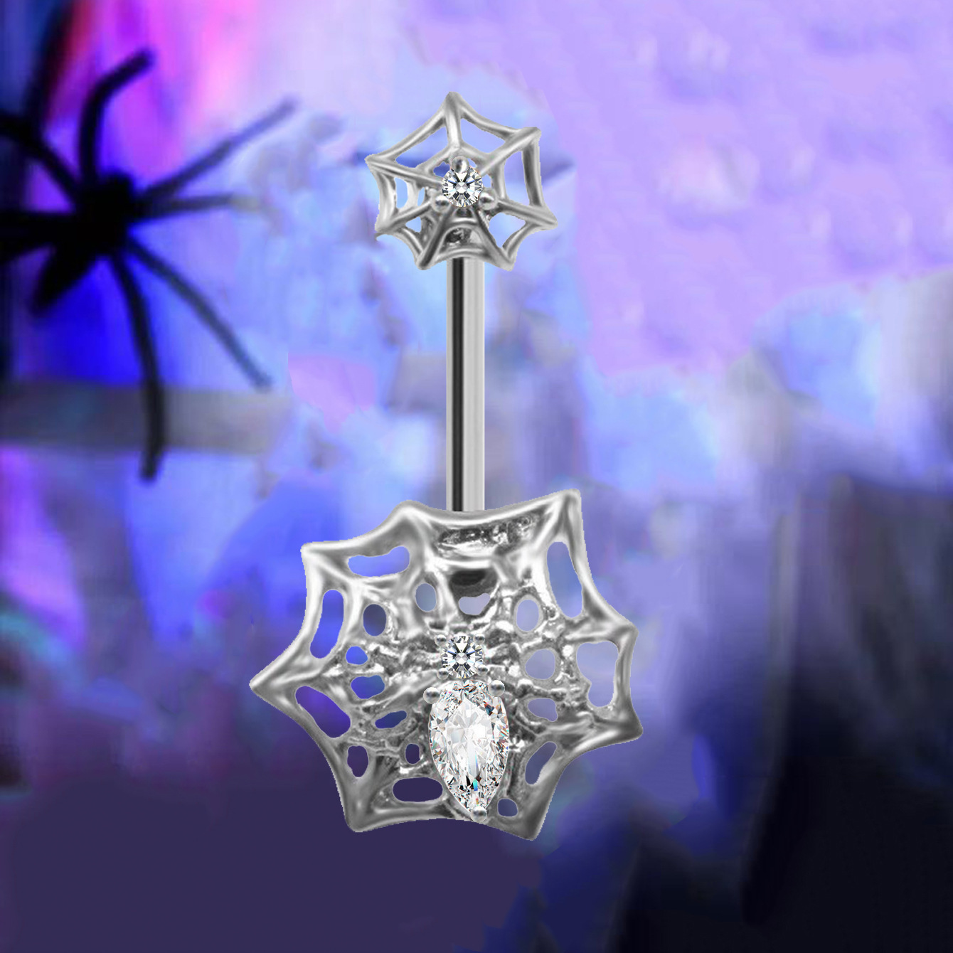 Spider Web Navel Piercing With Zircon For Halloween Style_voghion.com