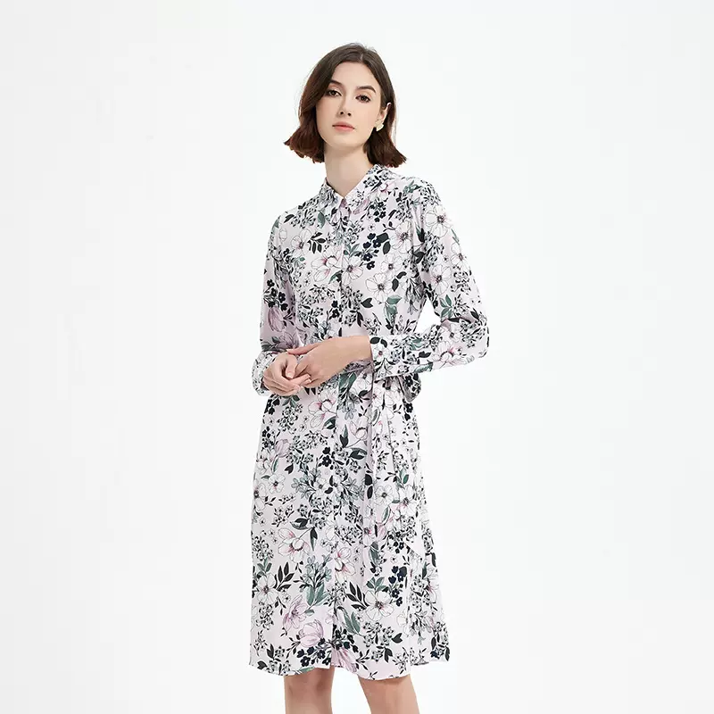 长袖连衣裙春夏秋法式印花高品质修身女新款设计感小众中长裙碎花
