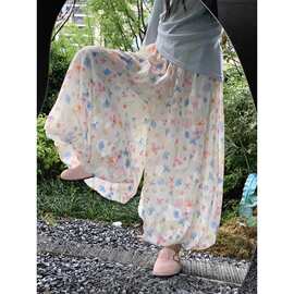 彩色花苞阔腿裤女夏季薄大码女装300斤胖mm垂感裙
