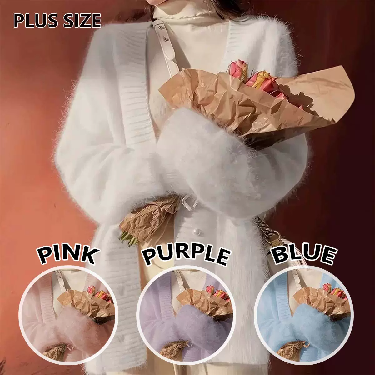 时尚跨境亚马逊爆款貂毛毛衣外套仙女秋冬珍珠扣开衫百搭日系温柔