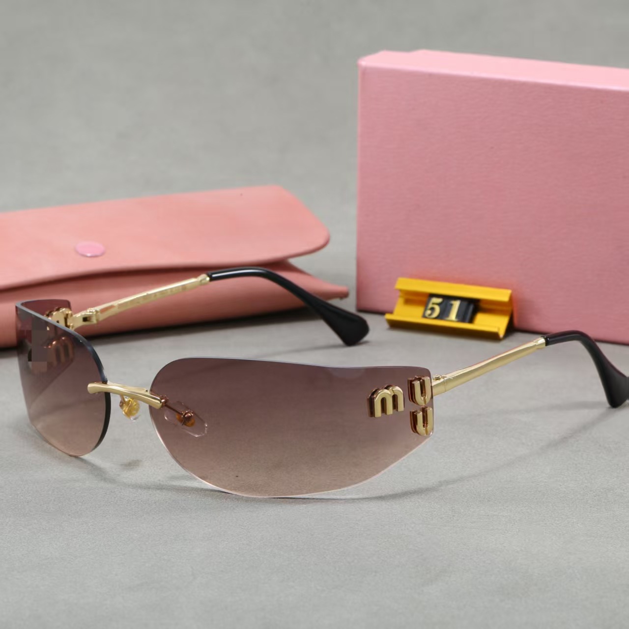 New Foreign Trade Model m Brand Frameless Metal Sunglasses, Same Style as Zhang Yuanying, 51S Sunglasses, Narrow Frame Women's Glasses