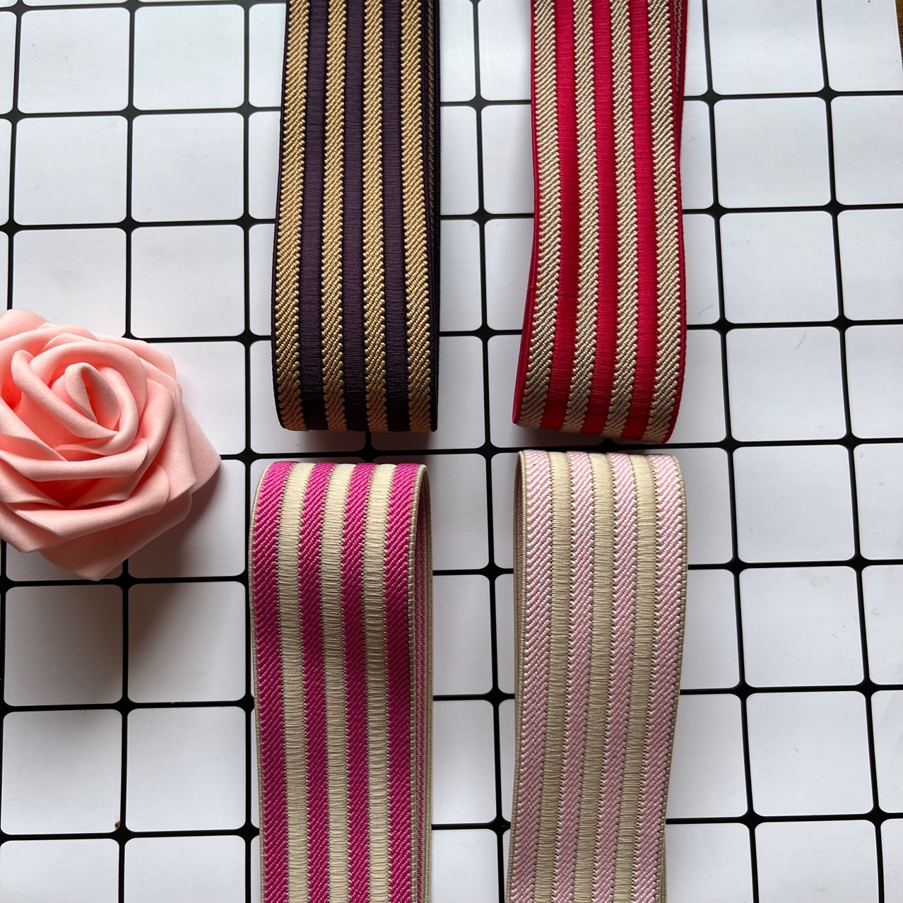 尼龙松紧带 小斜纹间色条纹橡筋 腰头彩色丈根鞋材弹力织带 厂家