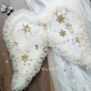 Children's Lace Mesh Edge Angel Wings Sequined Five-Pointed Star Foldable Fabric Wings Kidsren's Performance Dress