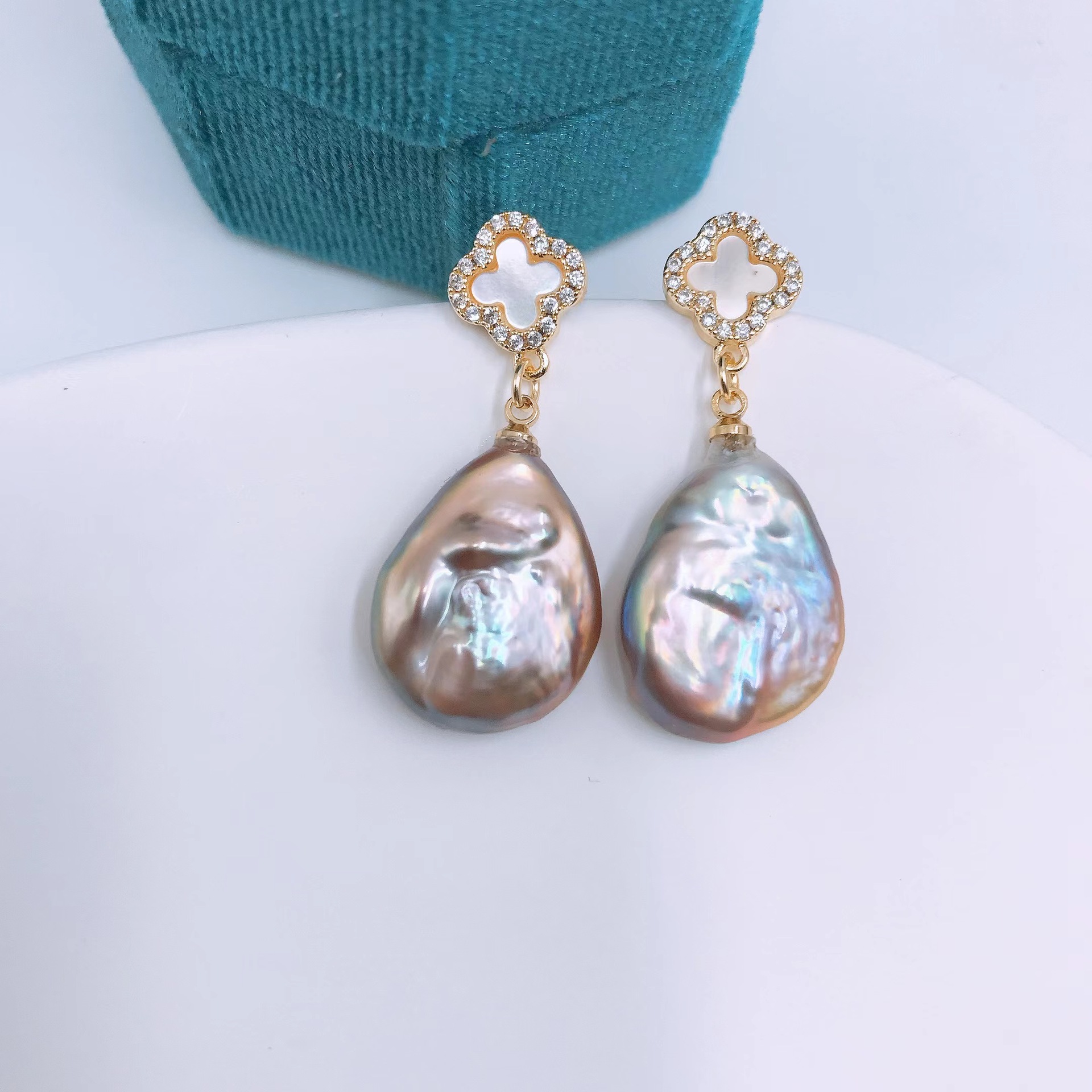 Baroque Style Square Oval Heart Shape Baroque Pearls Copper Drop Earrings 1 Pair