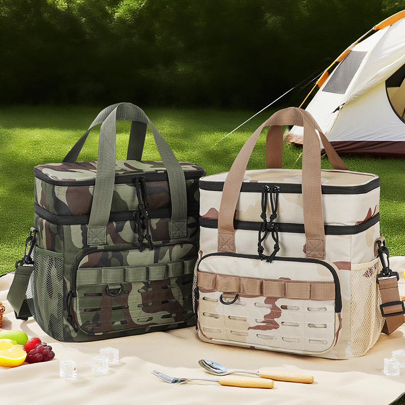 Bolsa de picnic de doble capa camuflada transfronteriza bolsa de aislamiento térmico portátil bolsa de comidas de camping de gran capacidad bolsa de hielo al aire libre bolsa de almuerzo