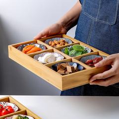 Fire-pit bamboo wooden nine-grid tableware plate hot pot restaurant sauce compartment plate vegetable tray barbecue wood plate platter