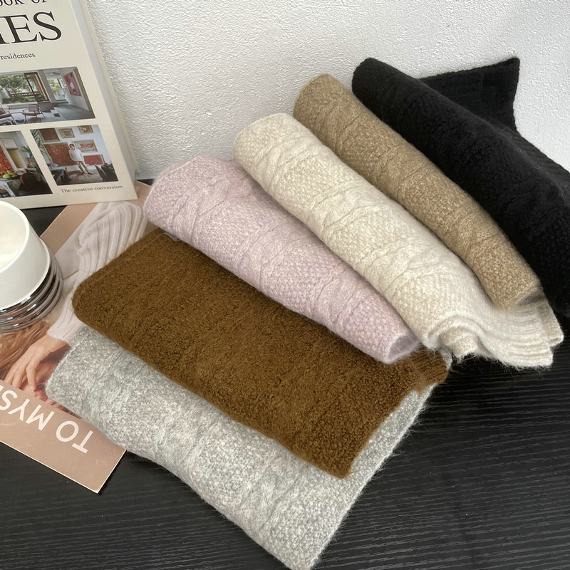 Japanese knitted demi-season warm solid color universal scarf with…