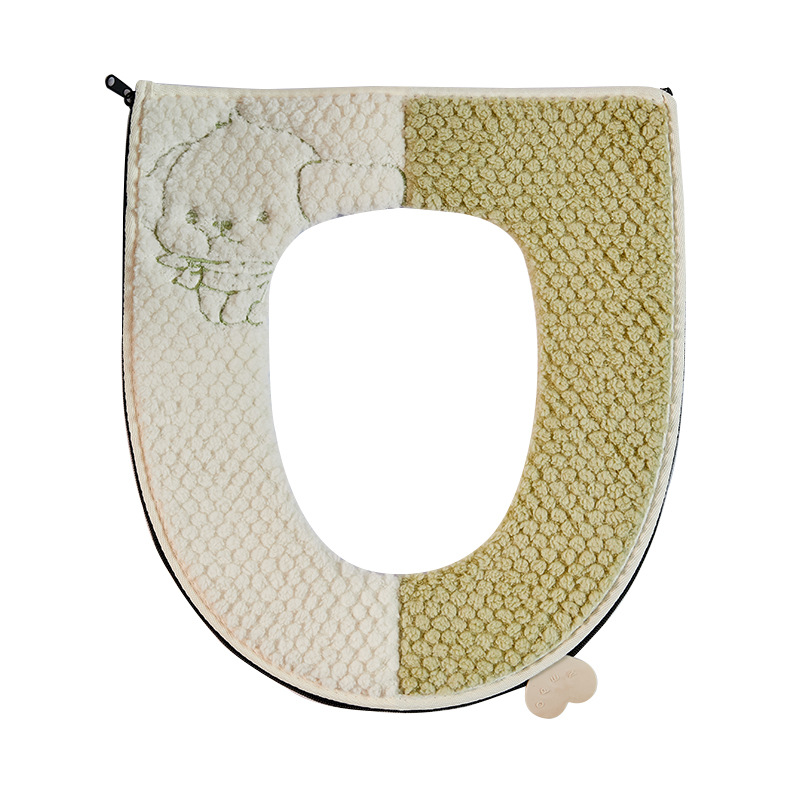 Alfombrilla de inodoro de felpa con cremallera de perro volador, costura simple de otoño e invierno, color de contraste, cojín de inodoro general para uso doméstico grueso y cálido