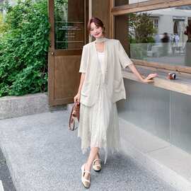 白色法式气质巨好看漂亮两件套女2026夏季短袖西装蕾丝半身裙套装