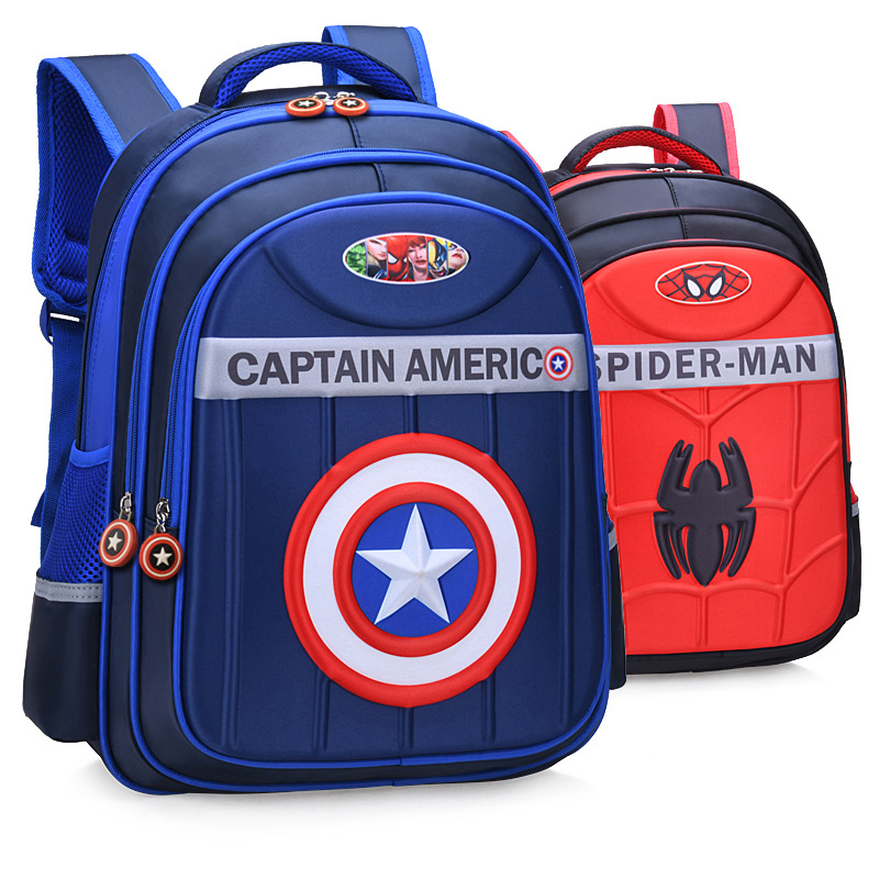 Captain America Backpack Elementary School Boys Spiderman Backpack Hard Shell 3D Bag 1-3-6 Grade