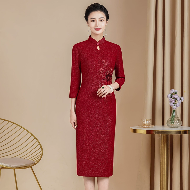 Свадебный подарок мама платье благородное платье большого размера платье летний осенний чонсам свадебный банкетный наряд 2024 новый стиль