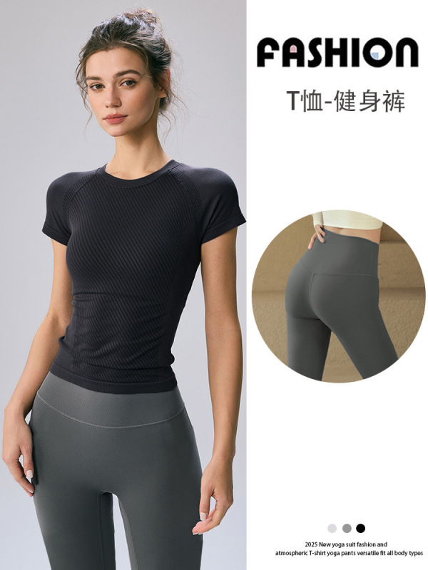 户外运动套装女夏季马拉松跑步大码健身短袖透气晨跑瑜伽服训练服|undefined