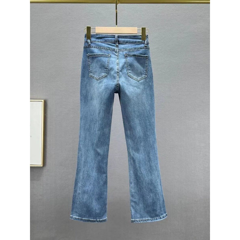 Rhinestone Flared Jeans – High-Waisted Stretch Denim With Side Slits & Embellished Hem (S-3XL, Light Wash)_voghion.com