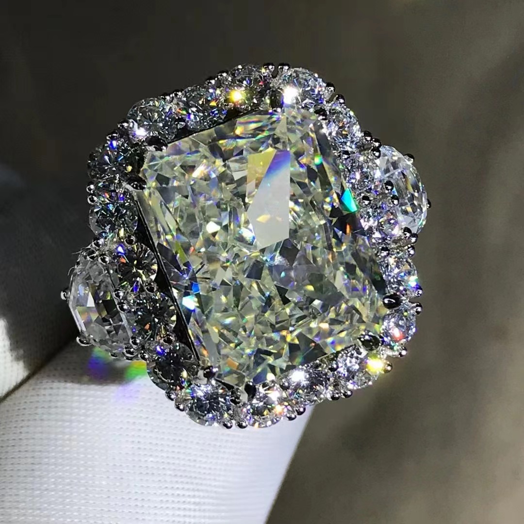 Anillo de diamantes de alto contenido de carbono de alta definición anillo de diamantes de alto carbono amarillo rosa de corte redeano anillo grande de 10 quilates transfronterizo caliente