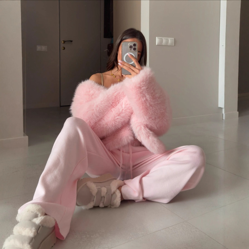 2025 New Stuffed Faux Fur Jacket Short Imitation Fur Fox Fur Top Suit Collar Fur Coat for Women