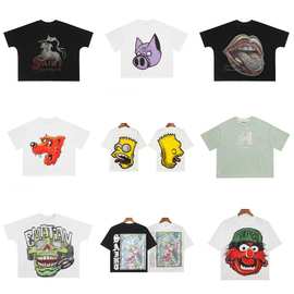 夏季新款欧美潮流个性手绘印花男女休闲宽松短袖T恤跨境批发