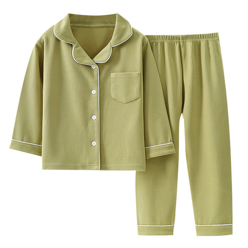 New children's velvet pajamas, medium and large children's home clothes suits for boys and girls, autumn and winter long-sleeved lapel home clothes