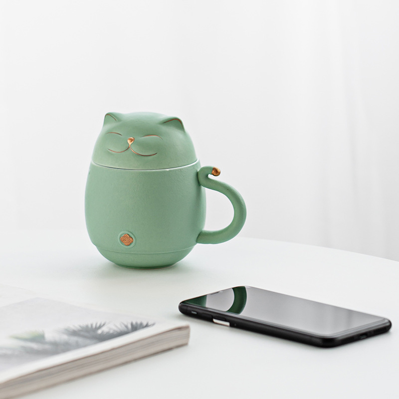 National Trend Style Portable Ceramic Office Cup with Tea-Water Separation, Tea Cup with Lid and Filter, Personal Gift