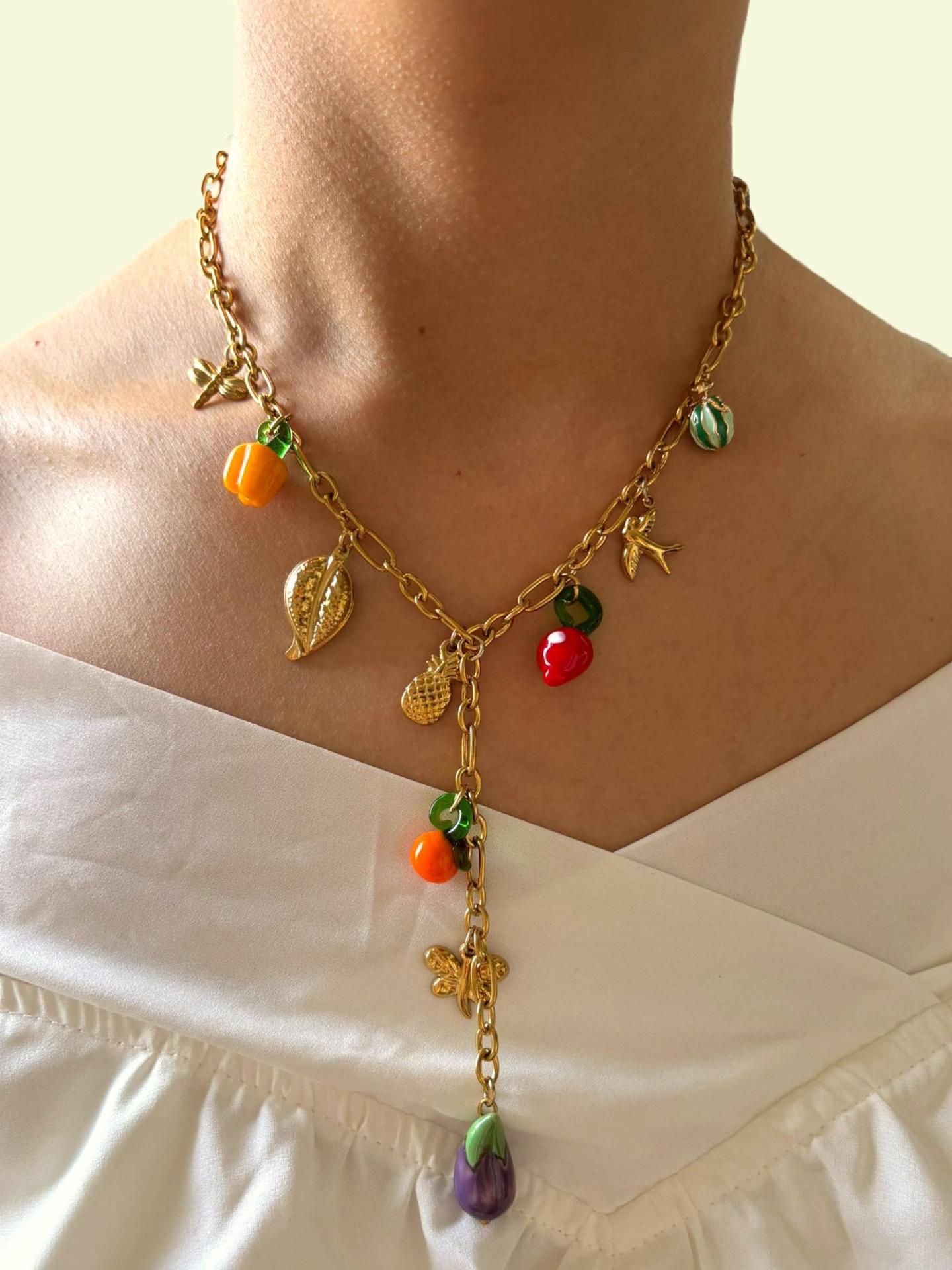 Lobster Trigger Clasp Closure Clasp Closure Type Real Gold Plated Plating Material PVD Coated Real Gold Plated Fruit 304 Stainless Steel Glass Simple Style Classic Style Waterproof Non Tarnish Surgical Steel Plating Lobster Trigger Clasp Closure Multi Charms Necklace