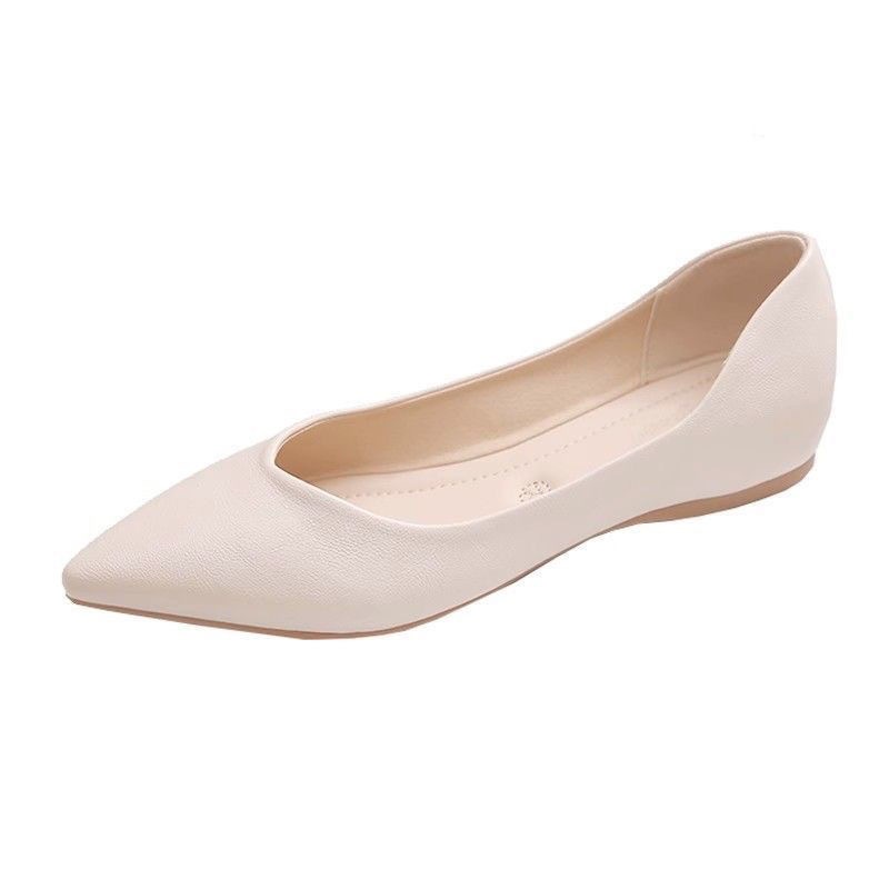 Zapatos de caída superficiales para mujeres de otoño nuevos zapatos de trabajo simples y ligeros de tacones planos con punta de un pie de zapatos de trabajo de base suave
