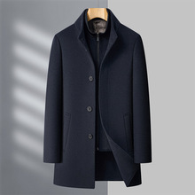 秋冬季羊毛呢大衣男中长款立领拆卸羽绒内胆双面呢两件套保暖外套