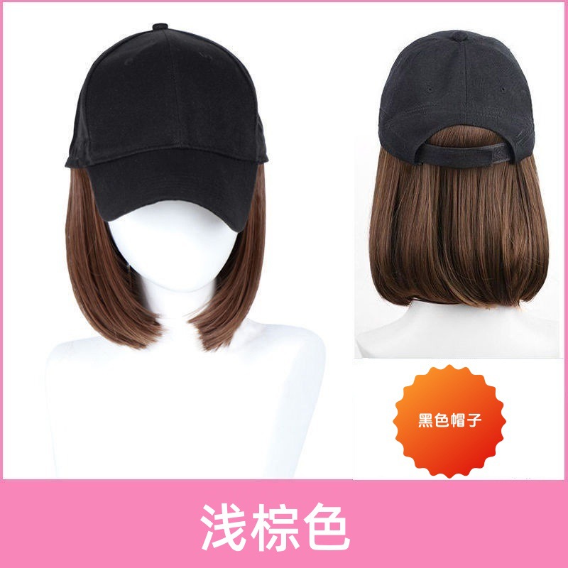 Sombrero de béisbol peluca integrada de primavera y otoño de las mujeres estilo coreano moda todo a juego cara de verano adelgazamiento Pelo Corto pelo de la clavícula casquillo enarbolado
