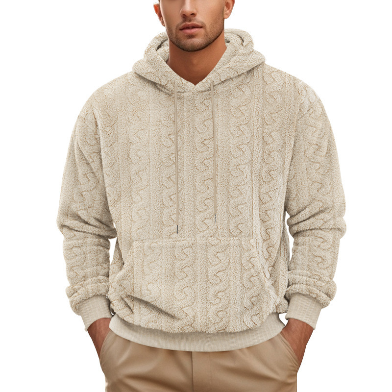 Cross-Border 2025 American Style Autumn and Winter New Men's Hooded Cable Knit Teddy Fleece Sports Casual Trendy Sweatshirt Cross-Border 2025 American Style Autumn and Winter New Men's Hooded Cable Knit Teddy Fleece Sports Casual Trendy Sweatshirt
