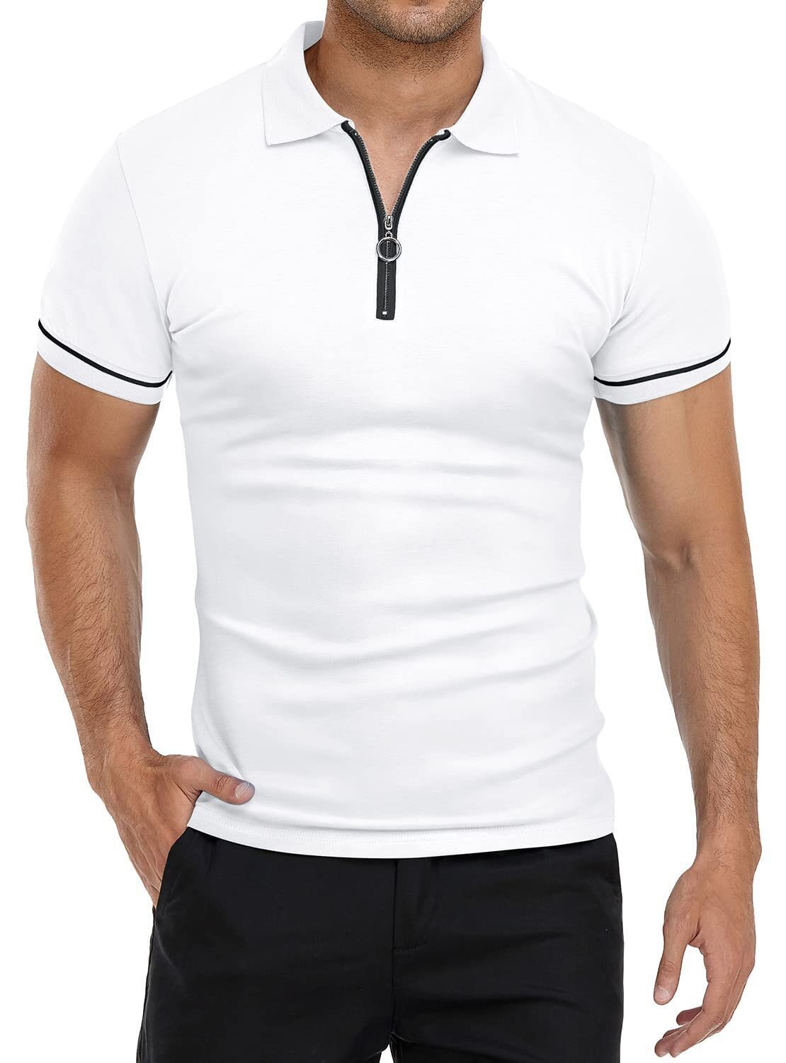 Sommer Neues Hemd Dünne Kurzarm Herren Polo Kragen Einfarbig Slim Fit T-Shirt Top_voghion.com